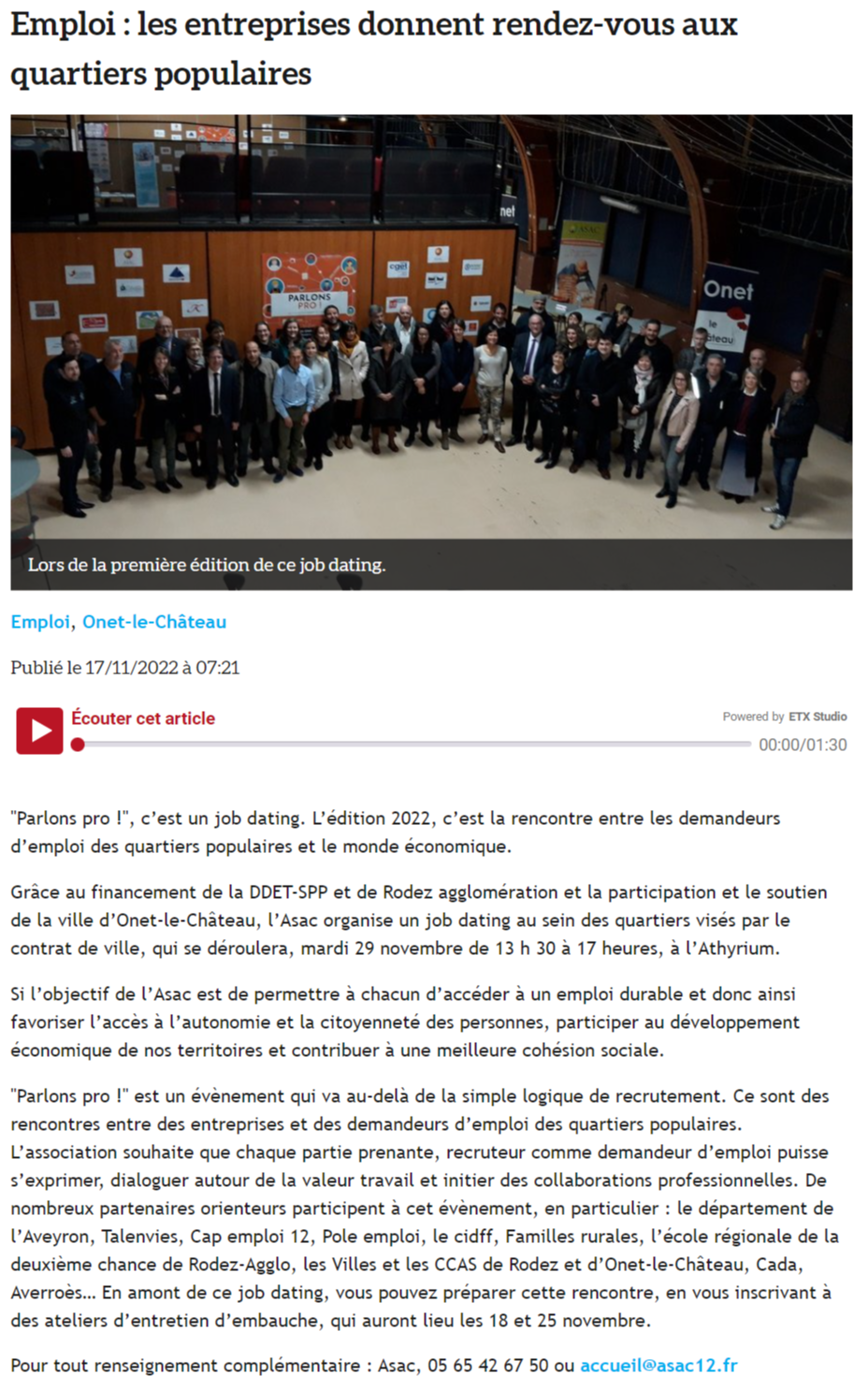 Article Centre Presse 17/11/2022