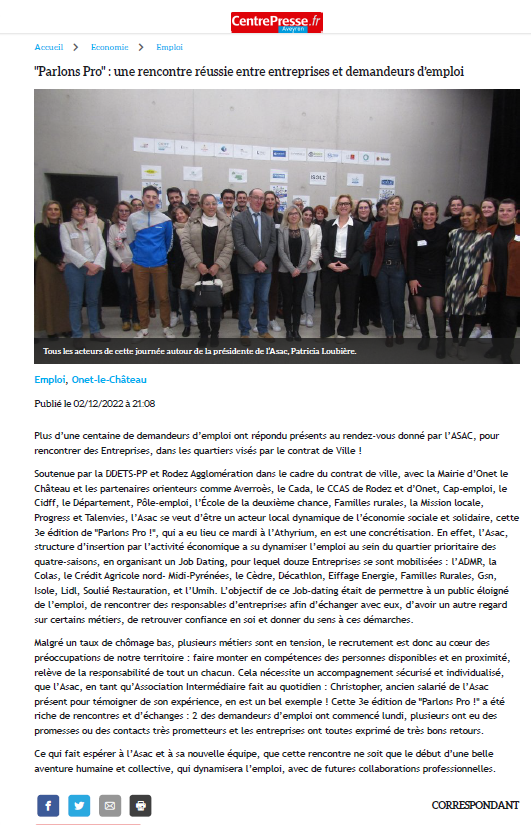 Article Centre Presse 2/12/2022