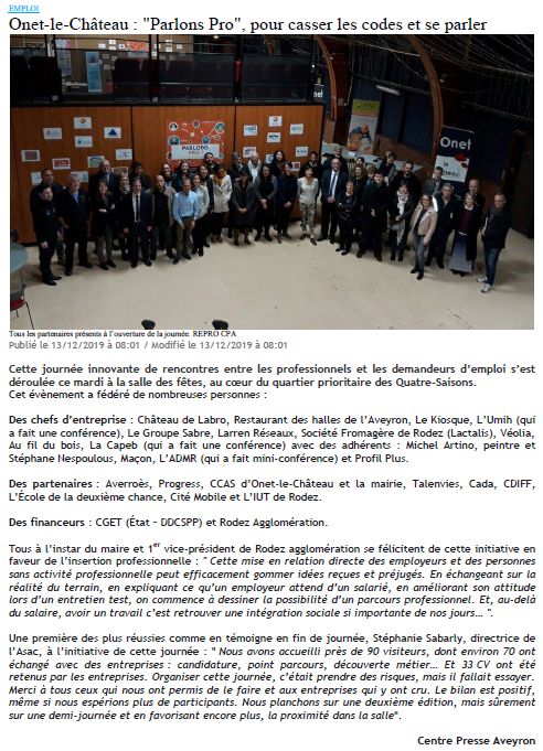 Parlons Pro - Centre-Presse 13-12-2019