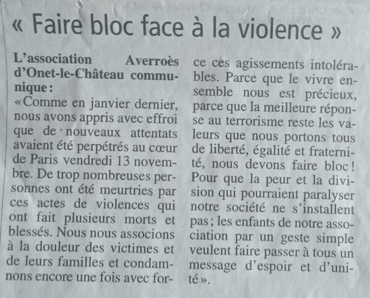 Communiqué de presse - Centre-Presse / 18 novembre 2015