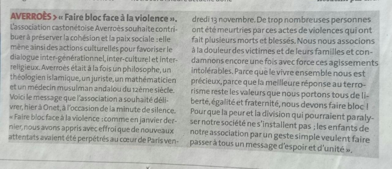 Communiqué de presse - La Dépêche du Midi / 17 novembre 2015