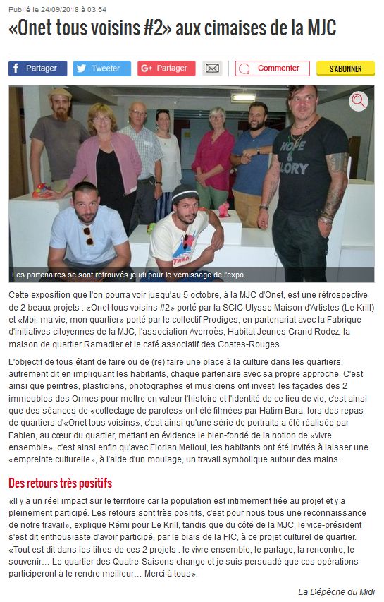 Expo Onet Tous Voisins - La Dépêche 24-09-2018